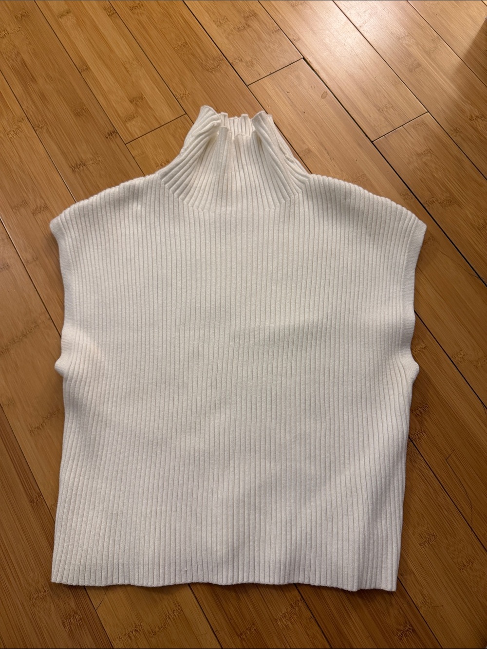 Cream Ribbed Sleeveless Turtleneck Layering Top